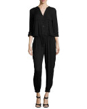 Sola Long-Sleeve Jersey Jumpsuit, Caviar