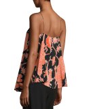 Bird-Print A-Line Sleeveless Blouse