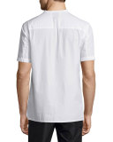Mandarin-Collar Short-Sleeve Shirt, Optic White