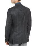 Jeen Plaid Two-Button Wool Sport Coat, Charcoal