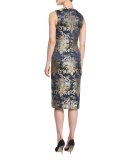 Georgia Baroque Silk Brocade Sheath Dress, Petrol/Multi