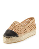 Mariko Perforated Leather Flat, Buff/Black