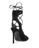 Deanna Lace-Up Suede Sandal, Black