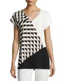 Charlize Short-Sleeve Divided Dots Combo Blouse, Multi