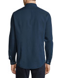 Twill Long-Sleeve Sport Shirt, Indigo