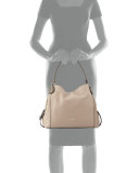 Edie 31 Snakeskin-Trim Shoulder Bag, Beige