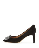 Mimi Snakeskin-Bow Suede Pump, Nero