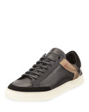 Rettford Men's Check Leather Low-Top Sneaker, Black