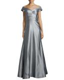 Cap-Sleeve Shirred-Bodice Full Gown 