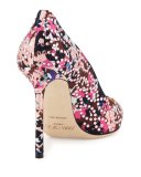 Romy Floral Pointed-Toe 100mm Pump, Dahlia/Brown