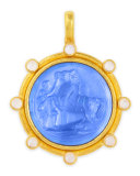 Ancient Horse Antique 19k Gold Intaglio Pendant, Cerulean