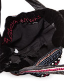 Izzy Embroidered Velvet Tote Bag, Black
