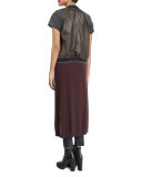 Short-Sleeve Turtleneck Front-Slit Tunic, Burgundy