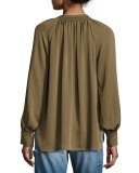 Shirred Handstitch Silk Blouse