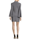 Swing-Sleeve Mock-Neck Sheath Dress, Gray