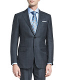 Windowpane Silk-Blend Two-Piece Suit, Charcoal