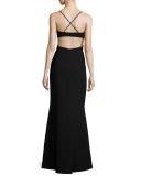 Sleeveless Cutout Crepe Gown, Black