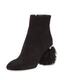 Suede Feather-Heel Ankle Boot, Nero