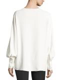 Mireu Bishop-Sleeve Blouse, Ivory