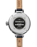 34mm Birdy Moon Phase Watch with Leather Strap, Navy/White