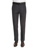 Flat-Front Wool Trousers, Charcoal