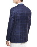 Double-Windowpane Wool Two-Button Sport Coat, Navy
