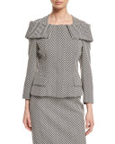 Herringbone Off-the-Shoulder Collar Jacket, Black