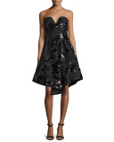 Strapless Sequined Cocktail Dress, Black