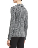 Fitted Cotton-Blend Herringbone Jacket, Black/Multi
