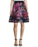 Floral-Print Mesh Skirt, Multi