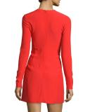 Long-Sleeve Embellished-Waist Mini Dress, Red