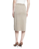 Mid-Rise Houndstooth Pencil Skirt, Almond/Latte