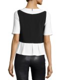 Short-Sleeve 2-in-1 Combo Popover Blouse, Black