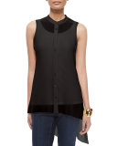 Sleeveless Mandarin-Collar Sheer Tunic 