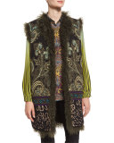 Intarsia-Knit Vest with Shearling Fur Reverse, Green