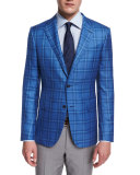 Milano Cashmere/Silk Plaid Two-Button Jacket, Light Blue
