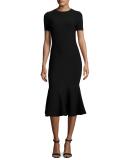 Short-Sleeve Mermaid Midi Dress, Black