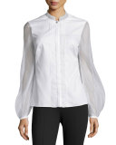 Gauze Contrast Pleated Blouse