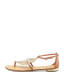 Crystal-Mesh Toe-Ring Flat Sandal
