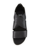 Sport Wide-Strap Leather Sandal, Black