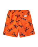 Drawstring Lobster Board Shorts, Red, Size 5-7