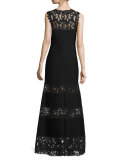 Sleeveless Pintucked Lace-Panel A-line Gown 