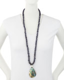 Sodalite Beaded Necklace w/Abalone Pendant, Blue