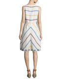 Blaine Embroidered Multi-Striped Dress, New Ivory Deck