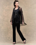 Washable-Crepe Boot-Cut Pants, Black 