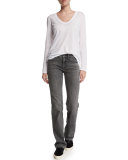 Flare-Leg Denim Jeans, Light Gray