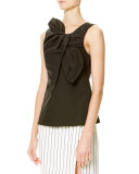 Sleeveless Cotton-Blend Bow Top, Black