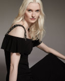 Cold-Shoulder Embellished Gown, Black