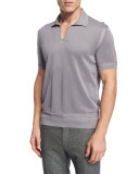 Textured Johnny-Collar Short-Sleeve Shirt, Gray