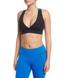 Cross-Front Colorblock Sports Bra, Black/Skydiver